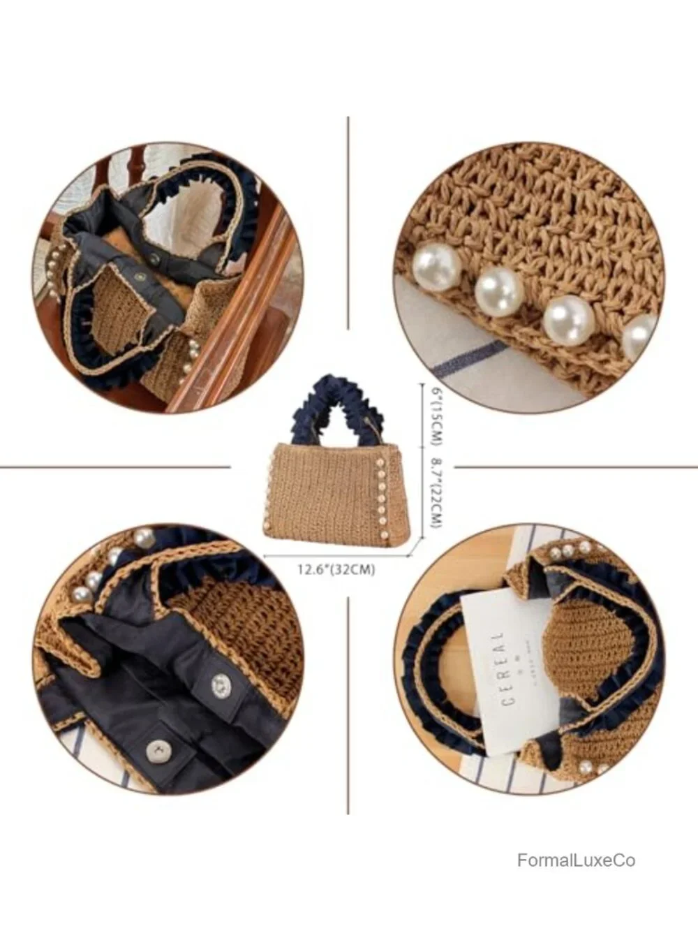 Straw Tote Bag Women Pearls Woven Handbag Summer Travel Beach Bag